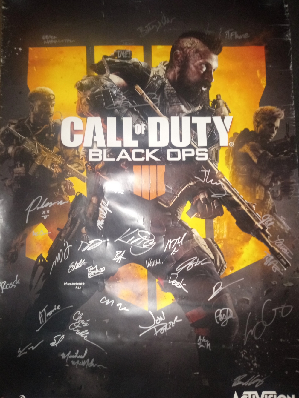 Call of Duty: Black Ops 4 Poster Autograph By Treyarch & Activis- Black & Yellow
